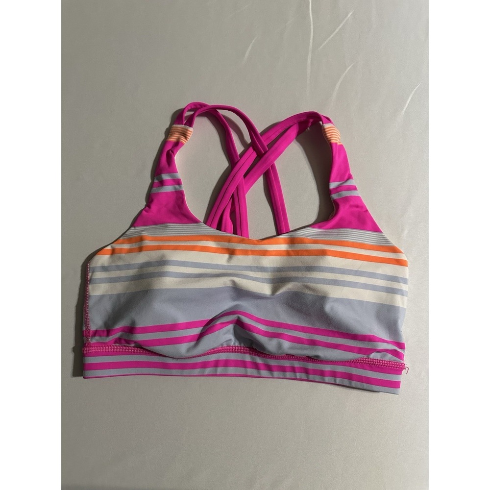Lululemon Energy Sports Bra Size 10 Striped Raspberry Glo Pink Medium Support